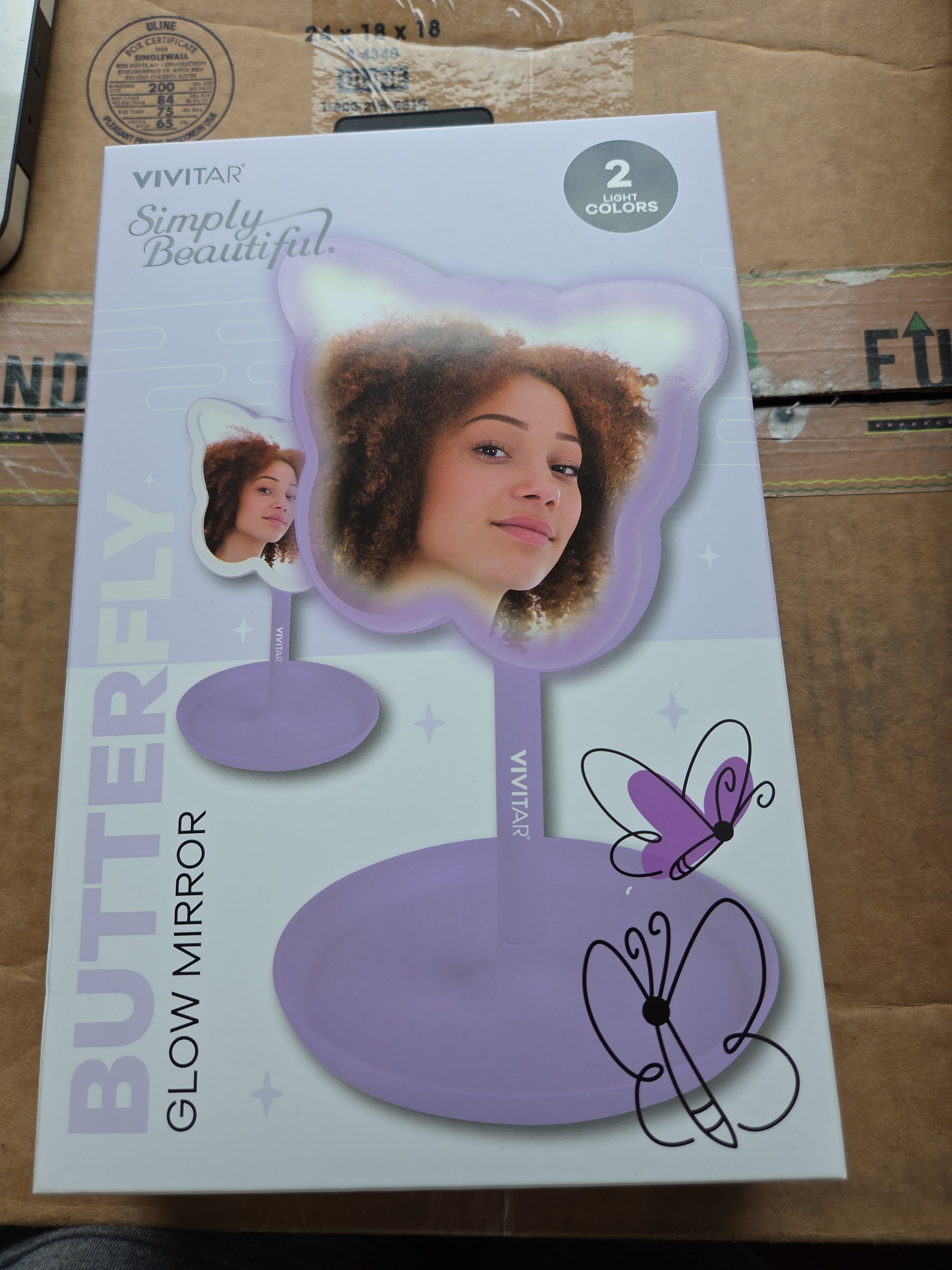 Vivitar Butterfly LED Glow Mirror – 2 Light Colors (New In Box)
