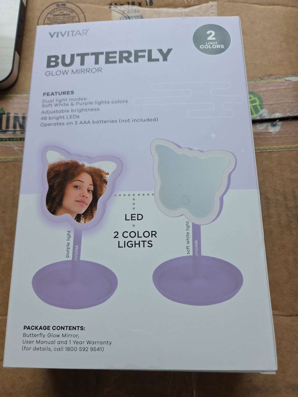 Vivitar Butterfly LED Glow Mirror – 2 Light Colors (New In Box)