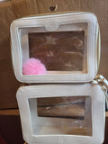 Travel Makeup Train Case Organizer – Clear Window Cosmetic Bag with Handle (Cream)
