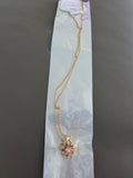 Gold Tone Pink Flower Pendant Necklace – Crystal Floral Stainless Steel Jewelry