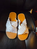 Women’s Open Toe Slide Sandals – White Textured Strap – Casual Summer Slippers size 10.5