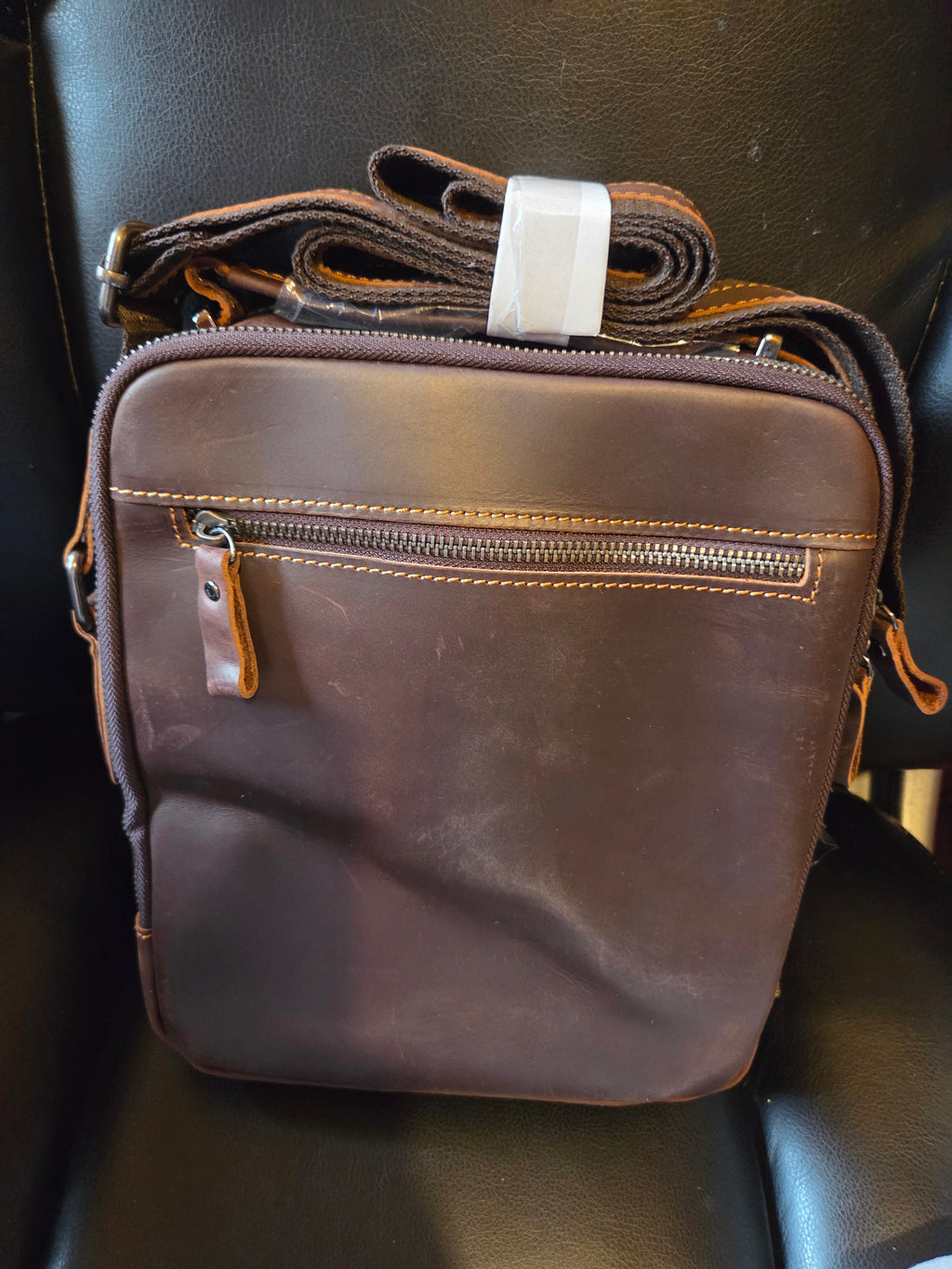 Genuine Leather Crossbody Bag – Dark Brown Messenger Bag – Multi Pocket Shoulder Bag
