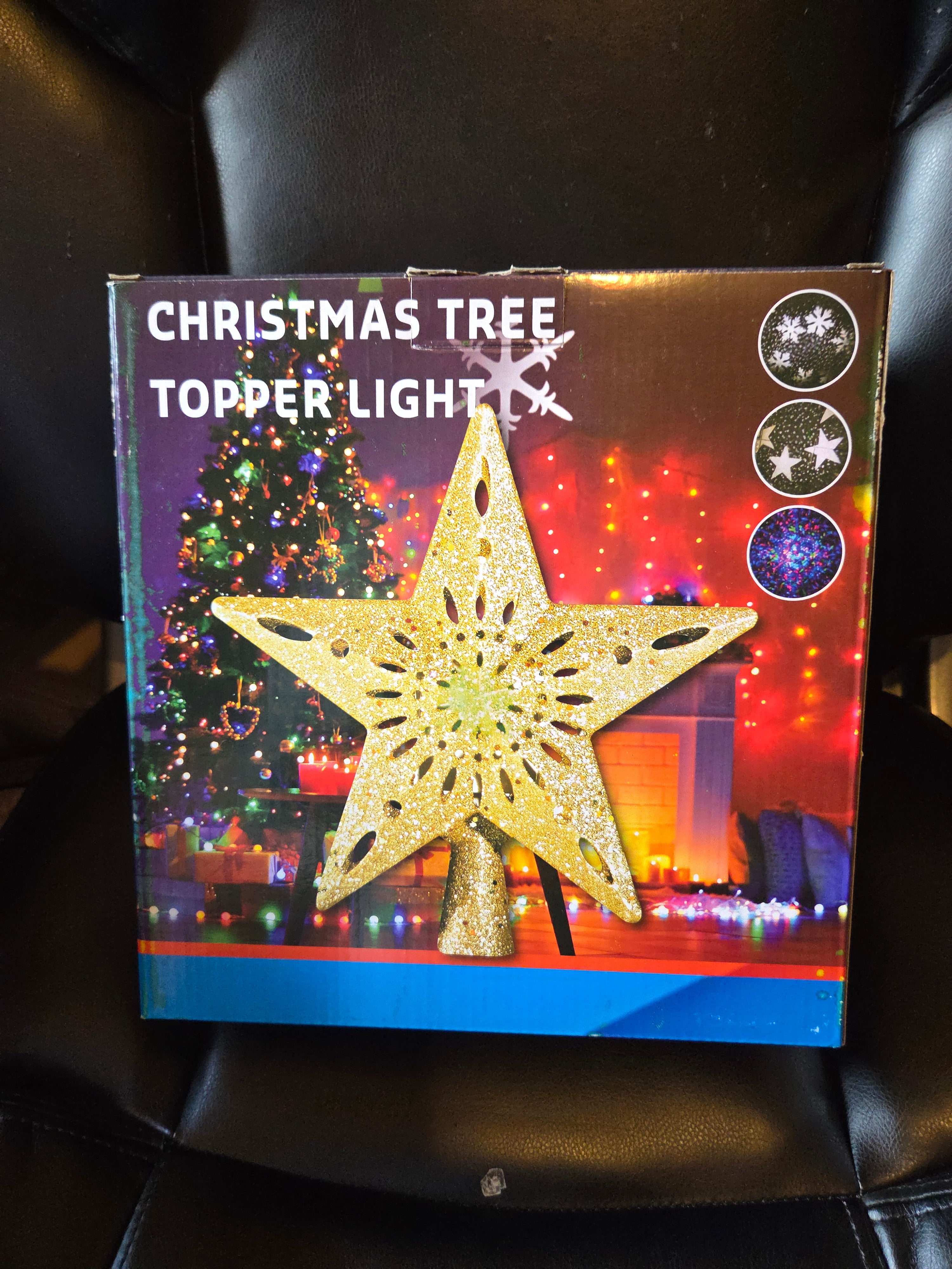 Lighted Christmas Tree Topper Star – Gold Glitter LED Tree Topper – Holiday Decoration