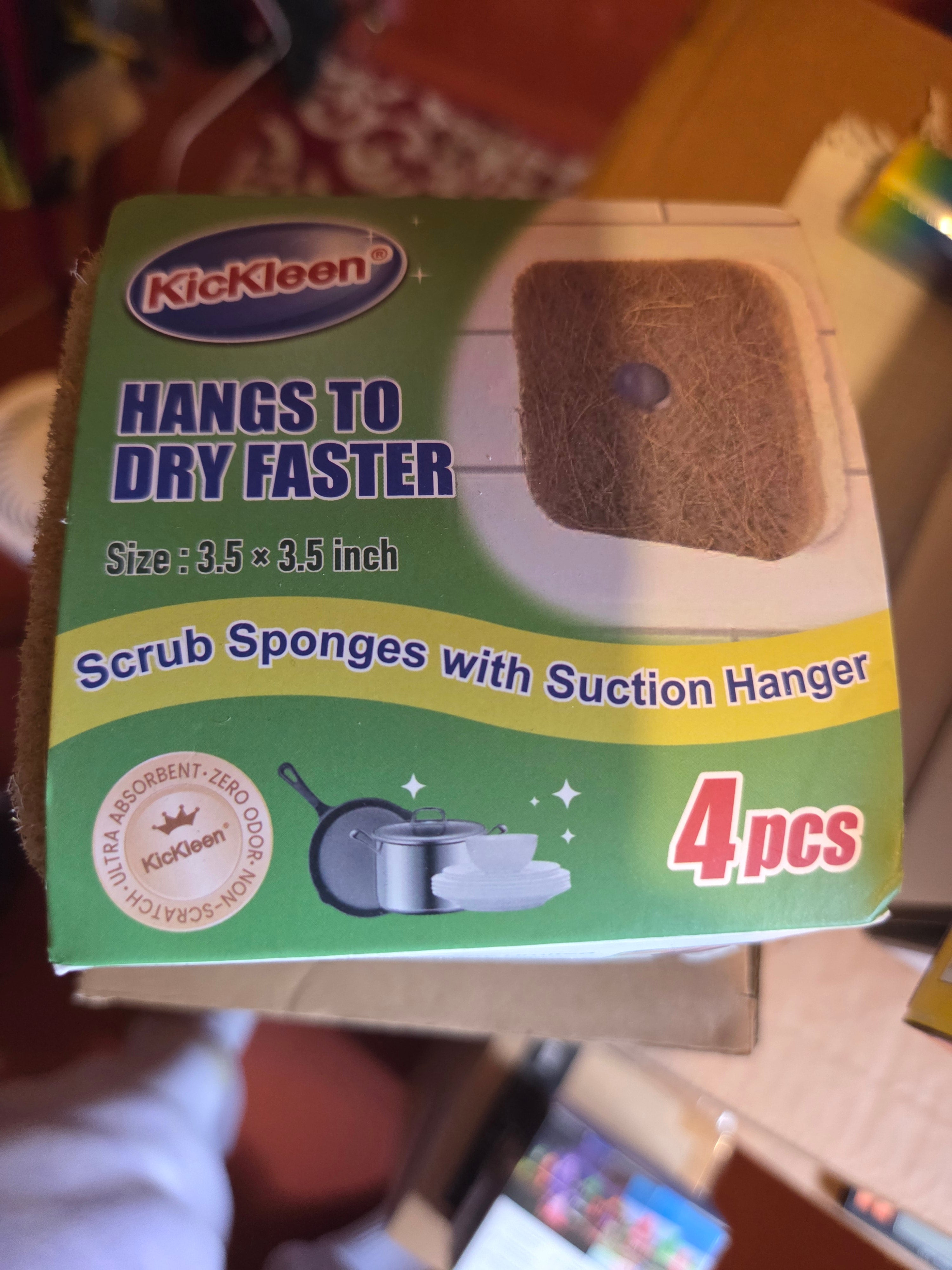 4-Pack Scrub Sponges with Suction Hanger – Quick Dry Kitchen Cleaning Pads (3.5” x 3.5”)