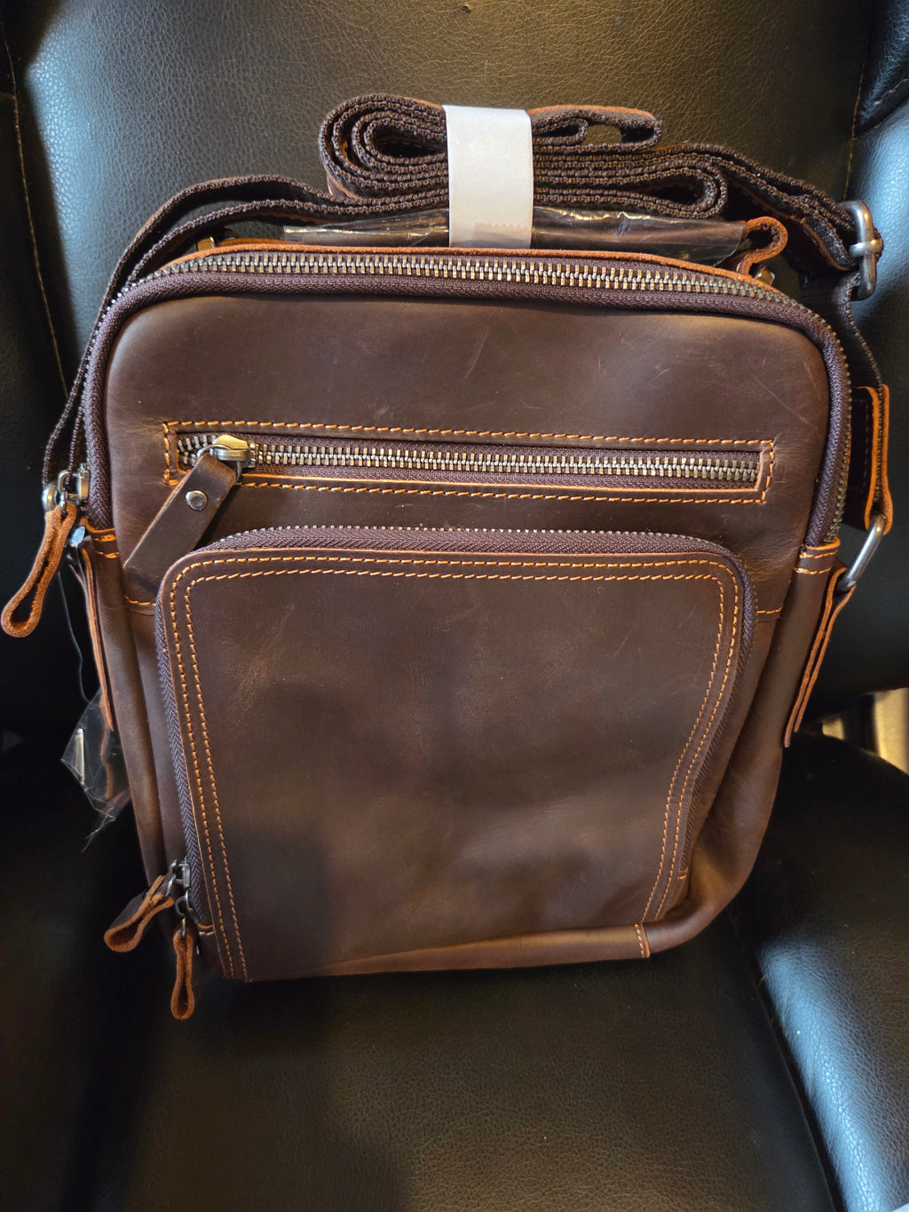 Genuine Leather Crossbody Bag – Dark Brown Messenger Bag – Multi Pocket Shoulder Bag