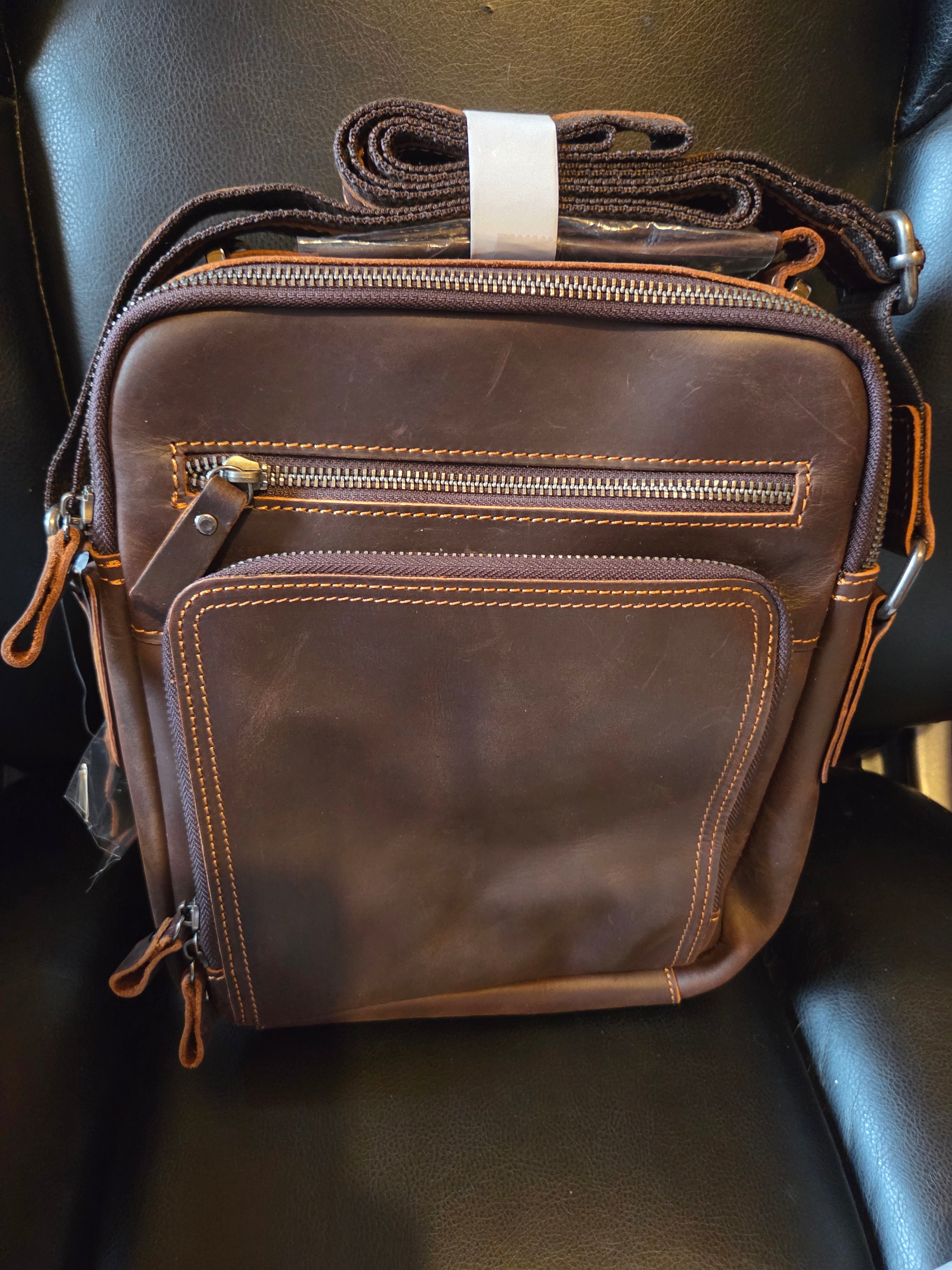 Genuine Leather Crossbody Bag – Dark Brown Messenger Bag – Multi Pocket Shoulder Bag